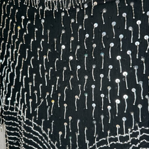 Vintage 90s Sheer Black Silver Beaded Sequin Dressy Top| Size Medium - Picture 4 of 9